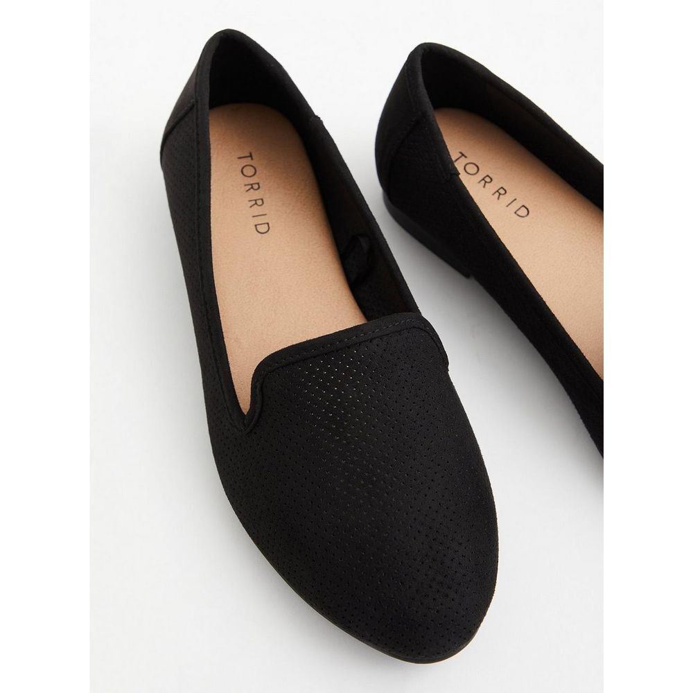 Torrid‎ Black Perforated Faux Suede Smoking Loafers Slip-On Flats 8 WW